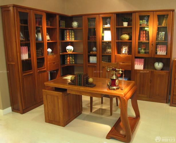 新中式家具拐角书柜设计图片